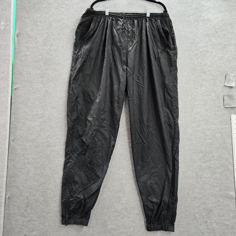 VINTAGE Nike Men Activewear Pants XL Black Nylon Swoosh Embroidery Track 90sREAD